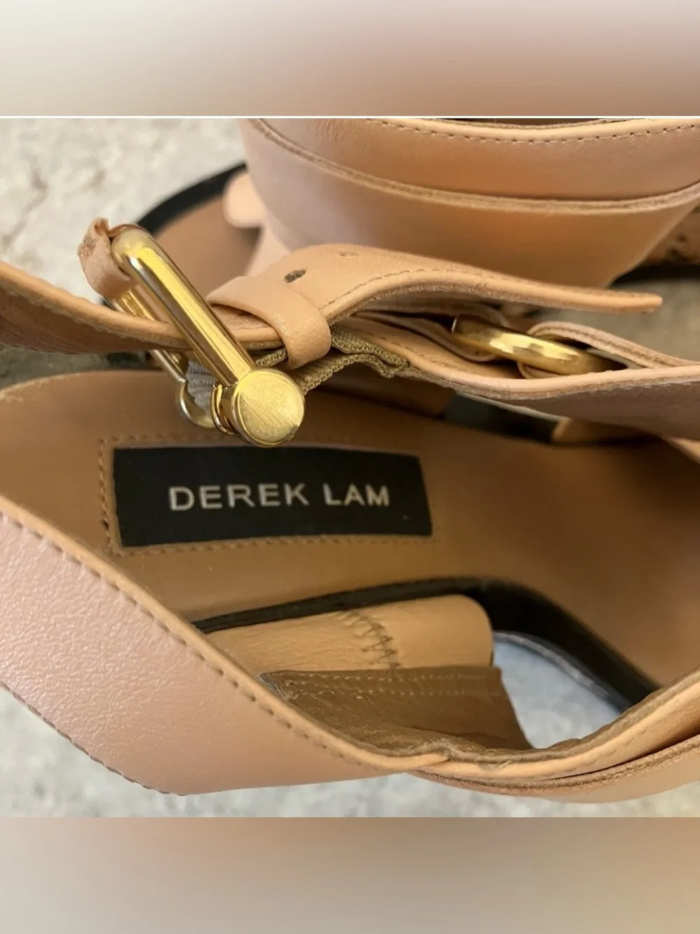 Derek Lam Blush Leather Cork-Pattern Wedge Sandals